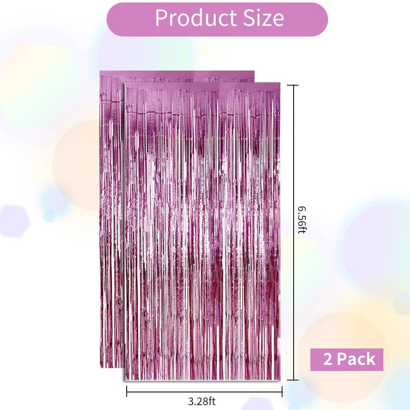 BEISHIDA BEISHID 2 Pcs Pink Door Streamers Tinsel Curtain Party Streamers Backdrop Fringe Foil Wall Background for Birthday Christmas Wedding Pink Girls Valentine's Day Party Decoration(3.28 ft x 6.56 ft) - Image 2
